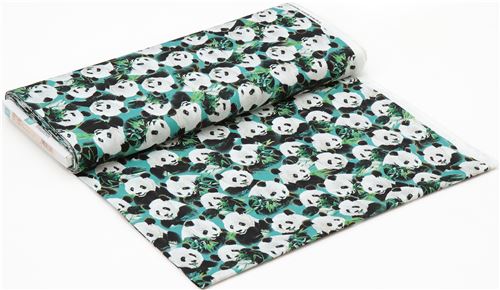 teal fabric with cute panda animal Quilting Treasures Fabric by ...