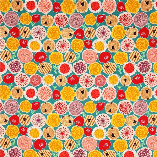 teal flower sheep oxford fabric by Cosmo from Japan 2