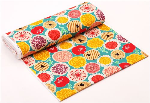 teal flower sheep oxford fabric by Cosmo from Japan 3