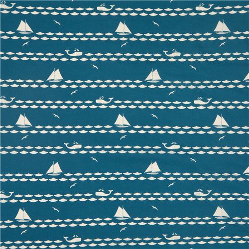 teal maritime birch sailing ship organic fabric Set Sail 2