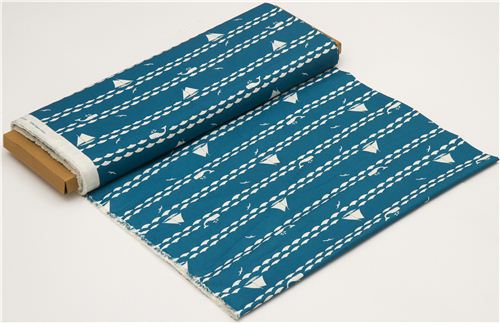 teal maritime birch sailing ship organic fabric Set Sail 3