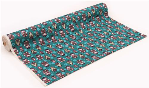 teal matryoshka dolls babushka Canvas fabric Kokka 3