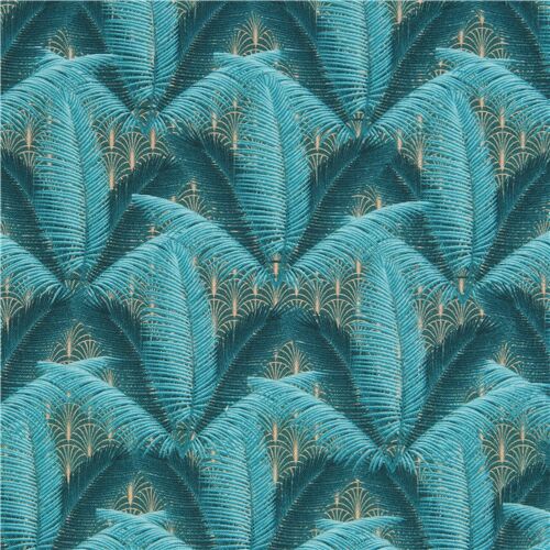 doen alsof Botsing Intuïtie Teal Art Deco Tropical Leaf Fabric by Stof France - modeS4u