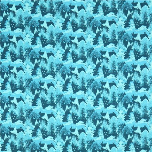 teal turquoise forest animals Michael Miller fabric - Animal Fabric ...