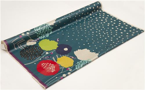 petrol wildflower echino Laminat Stoff Vogel Blume 3