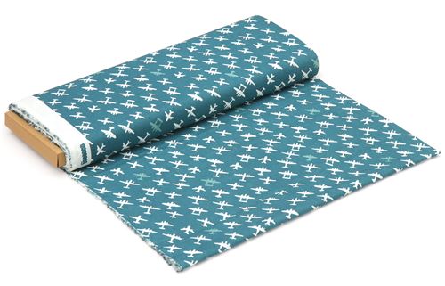 teal with light cream airplane transport birch organic fabric from the ...