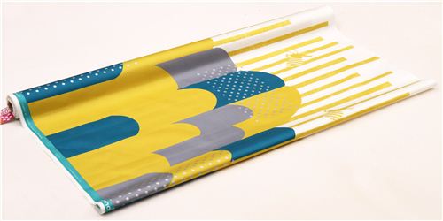 teal yellow cloud stripes border glitter laminate fabric Kokka  4