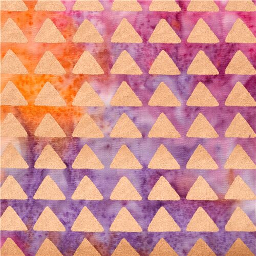 Tissu en coton batik teint orange rose avec des triangles or mtallique Tissu