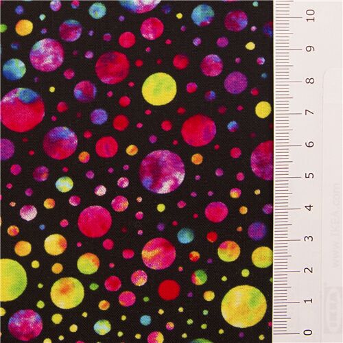 Tie Dye Small Colourful Polka Dots On Black Fabric By Timeless Treasures By  Timeless Treasures - Modes4U