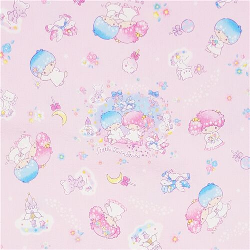 tossed Little Twin Stars laminate fabric in light pink Fabric by Sanrio ...