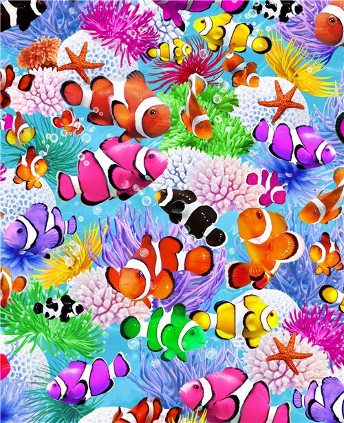 Remnant (50 x 112 cm) - tropical rainbow clownfish fabric by Timeless Treasures 2