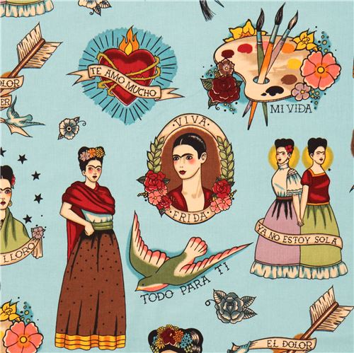 Tissu turquoise avec Frida Tissu
