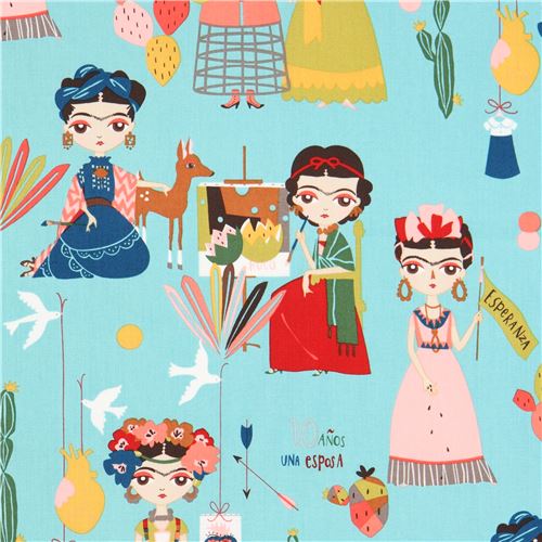 turquoise Alexander Henry fabric Frida colorful cactus Folklorico Fabric