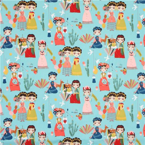 turquoise Alexander Henry fabric Frida colorful cactus Folklorico 3