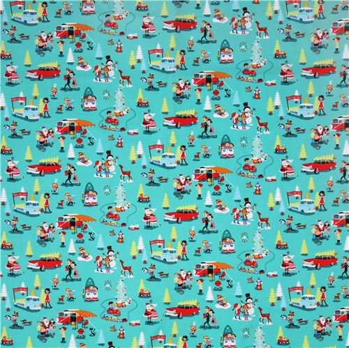 turquoise camping Christmas fabric by Michael Miller Fabric by Michael ...