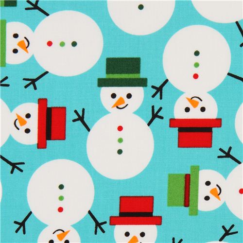 turquoise Christmas snowman fabric par Robert Kaufman 1