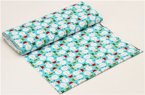 turquoise Christmas snowman fabric par Robert Kaufman 3