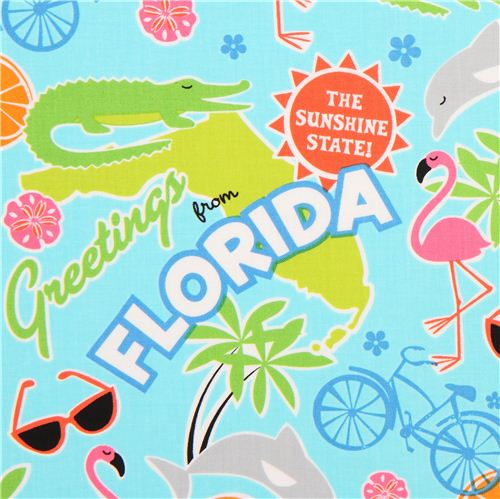 turquoise Florida animal fabric flamingo Timeless Treasures 1