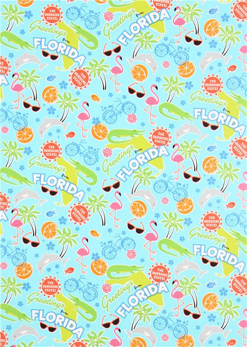 turquoise Florida animal fabric flamingo Timeless Treasures 2
