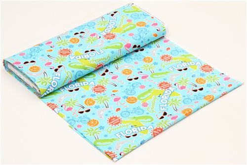 turquoise Florida animal fabric flamingo Timeless Treasures 3