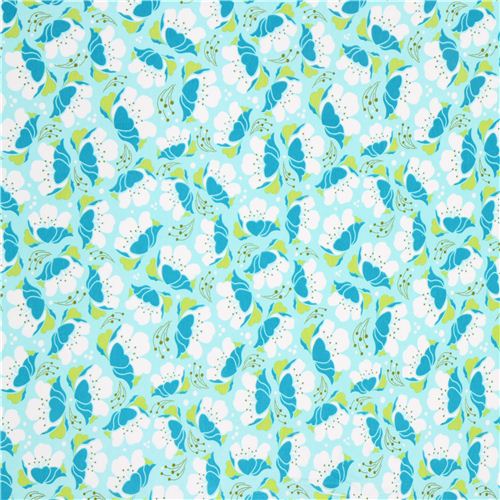 turquoise Gardenia flower Michael Miller interlock fabric 2
