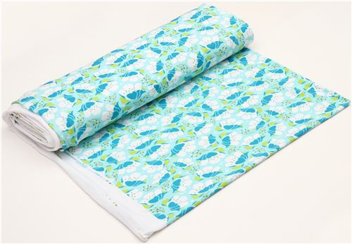 turquoise Gardenia flower Michael Miller interlock fabric 3