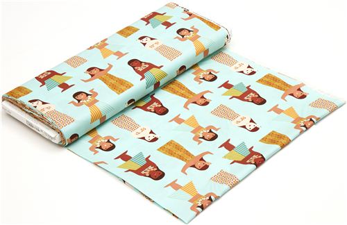 turquoise Hula girls dolls fabric par Michael Miller 3
