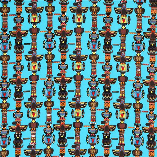 turquoise Indian totem pole animal fabric Indian Totem USA 2