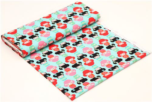 turquoise Kokeshi doll fabric par Robert Kaufman USA 3