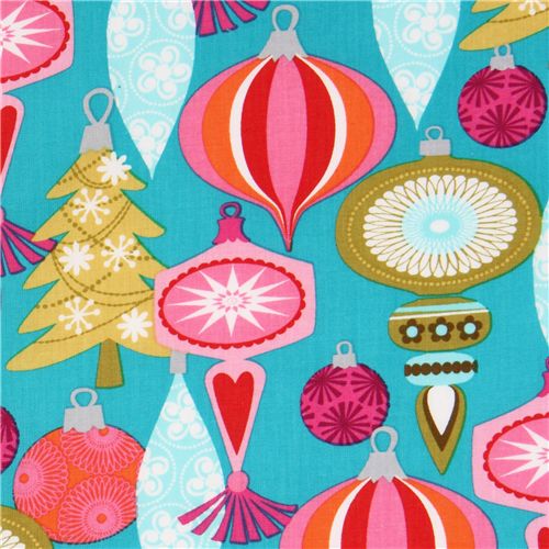 turquoise Michael Miller Christmas fabric Jingle Dangle 1