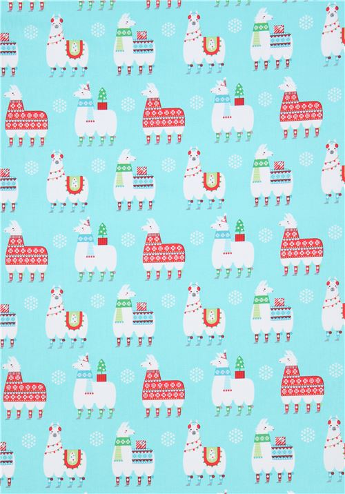 turquoise Michael Miller fabric animal Christmas Llama Navidad 2