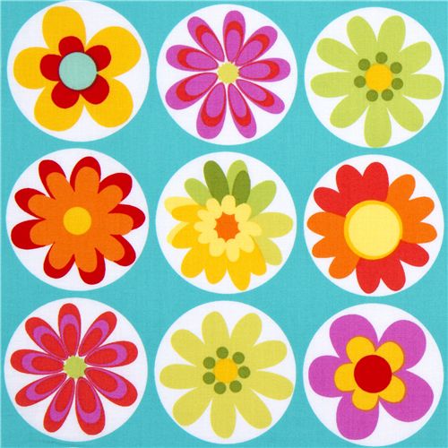 turquoise Michael Miller fabric big daisies Fabric by Michael Miller ...