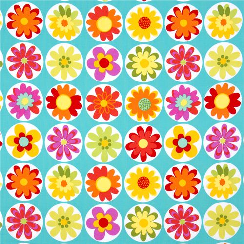 turquoise Michael Miller fabric big daisies Fabric by Michael Miller ...