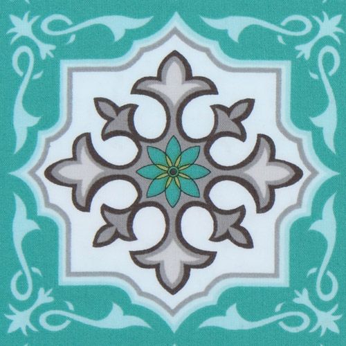 turquoise Michael Miller fabric gray tiles Temple Tiles 2