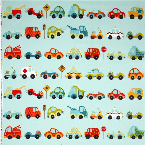 turquoise Riley Blake fabric car traffic fire engine - modeS4u