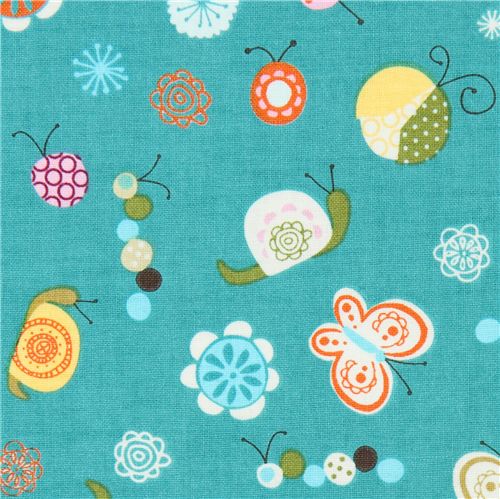 turquoise Riley Blake fabric colourful bugs insects 1