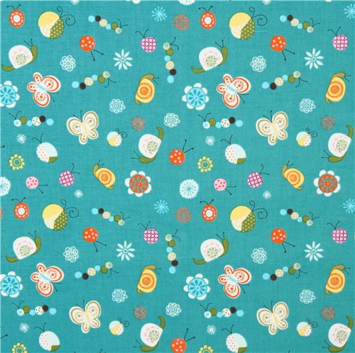 turquoise Riley Blake fabric colourful bugs insects 2