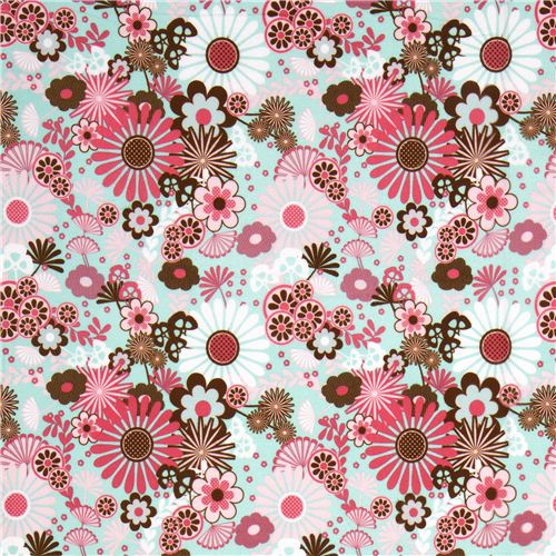 white Riley Blake fabric with pink & brown flowers Fabric by Riley Blake -  modeS4u