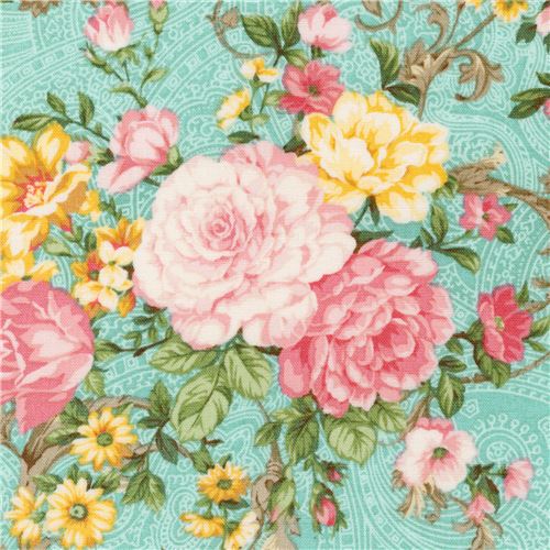 turquoise Robert Kaufman fabric flower Lady Elizabeth 1