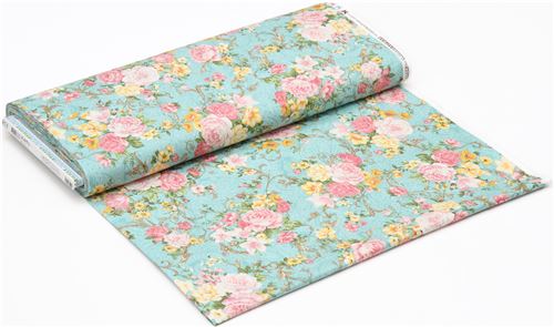 turquoise Robert Kaufman fabric flower Lady Elizabeth 3