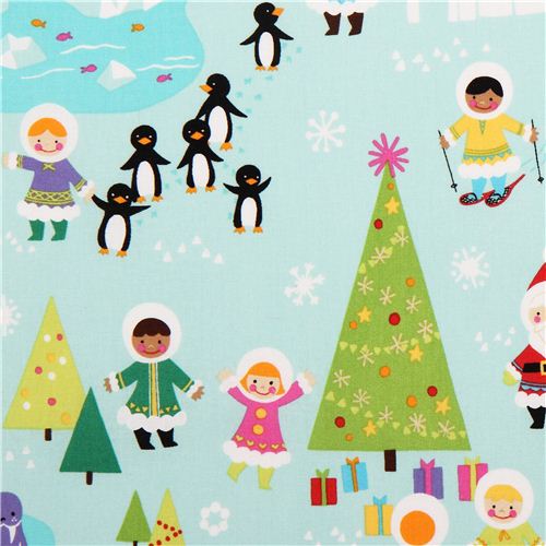 turquoise Silly Chilly Christmas Xmas fabric Alexander Henry 1