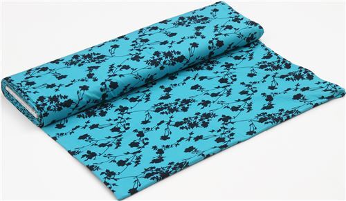 turquoise Stof Fabrics knit fabric with black flowers - modeS4u