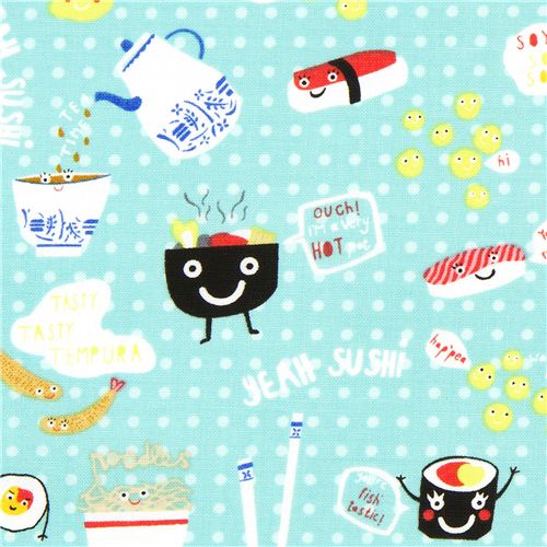 turquoise Sushi fabric Japanese food by Timeless Treasures 1