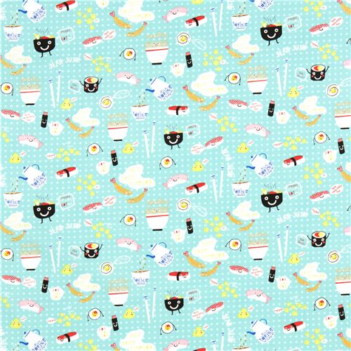 turquoise Sushi fabric Japanese food by Timeless Treasures 2