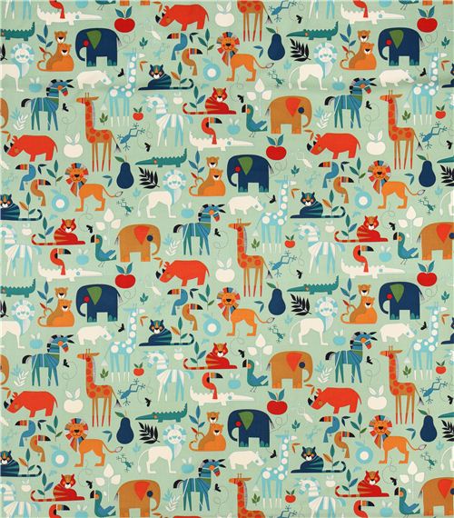 turquoise Zou Bisou zoo animal fabric by Alexander Henry from the USA ...