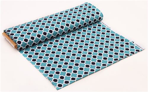 turquoise and navy blue flower ornament 'Quatrefoil' knit fabric Riley Blake  3