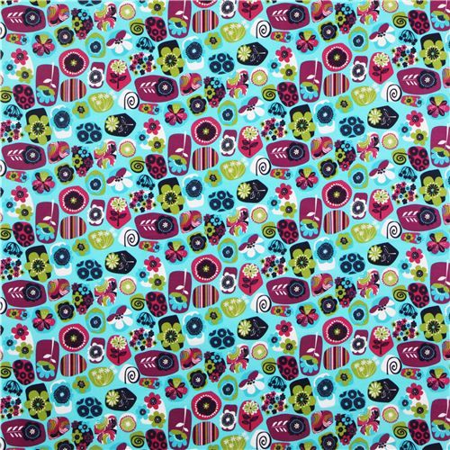 turquoise big flower flannel fabric Robert Kaufman USA 2