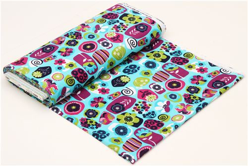 turquoise big flower flannel fabric Robert Kaufman USA 3