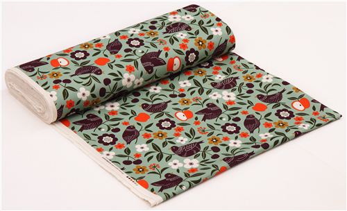turquoise bird flower oxford fabric by Cosmo from Japan 3