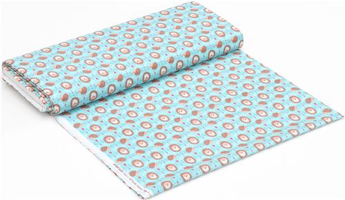 turquoise-blue Michael Miller hedgehog fabric with stripes - modeS4u